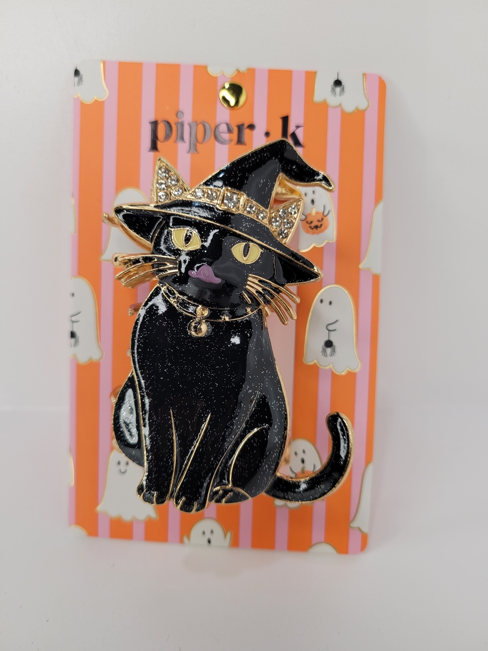 👉✨️ Piper K Black Glitter Cat Witch Enamel Hair Claw Clip  with Gold Accents